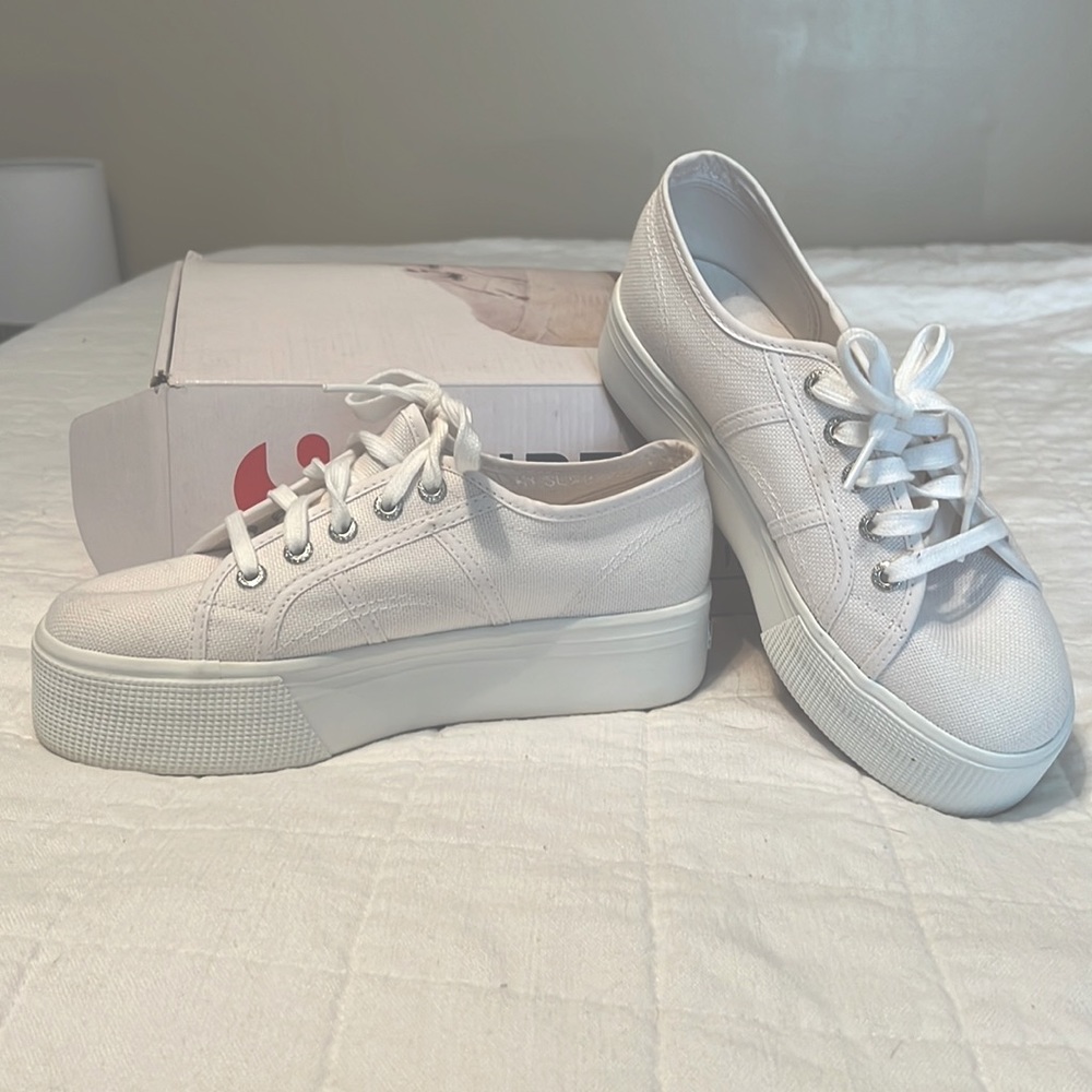Superga white platforms. Size 6 1/2 white